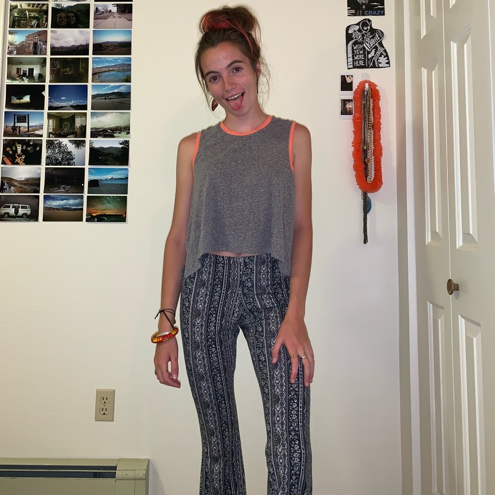 High low, grey and neon tank top